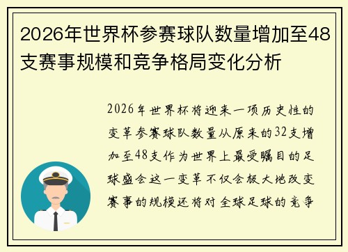 2026年世界杯参赛球队数量增加至48支赛事规模和竞争格局变化分析